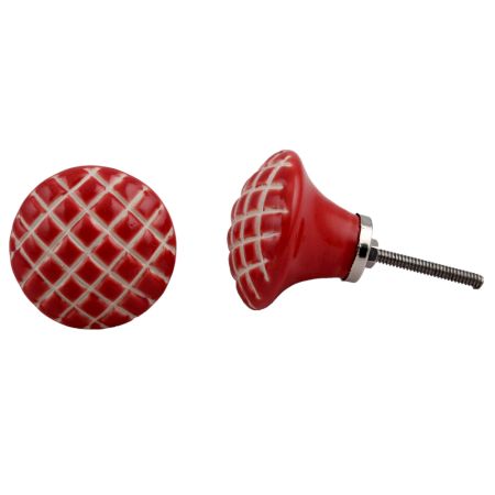 Red Etched Stripe Flat Knob